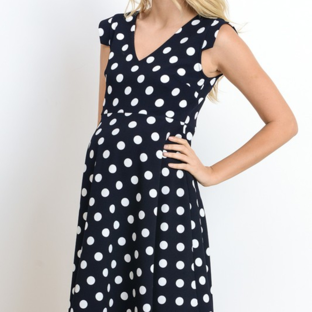 Polka Dot V-Neck Maternity Dress - Picture 3 of 8